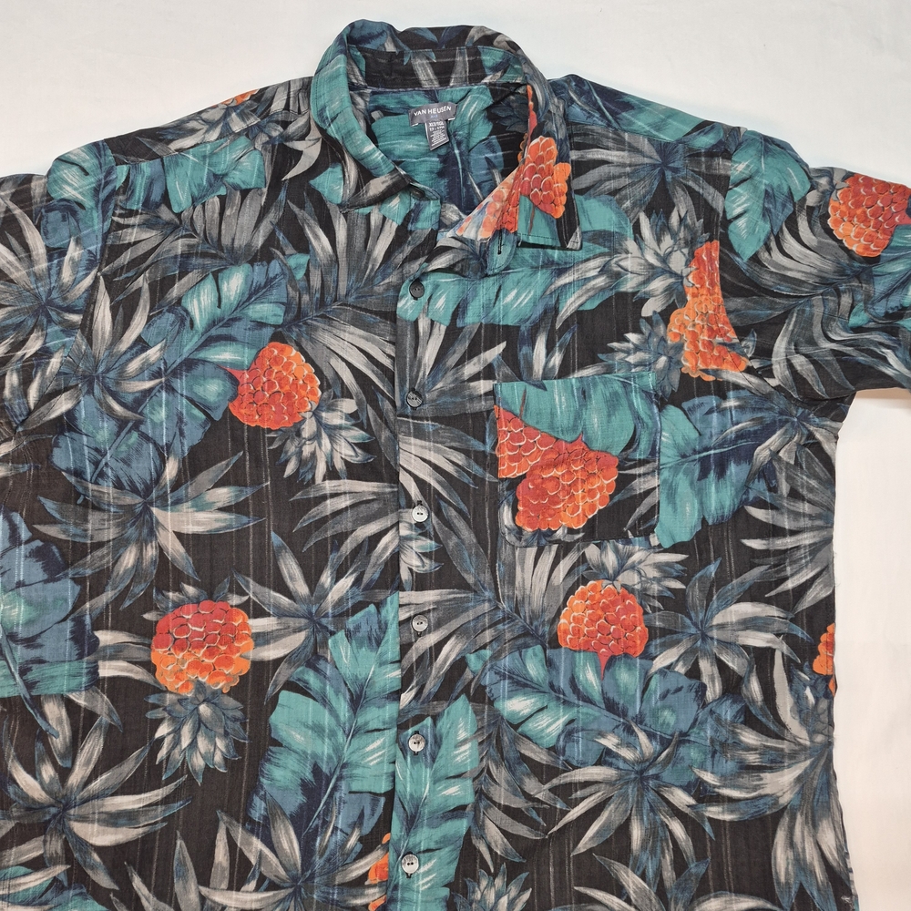 Mens XLT Van Heusen Tropical Hawaiian Print Shirt Button Down Sku248